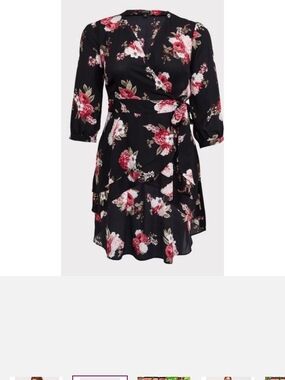 Torrid Georgette Wrap Hi-Low Tunic Blouse Black Floral 2 2x